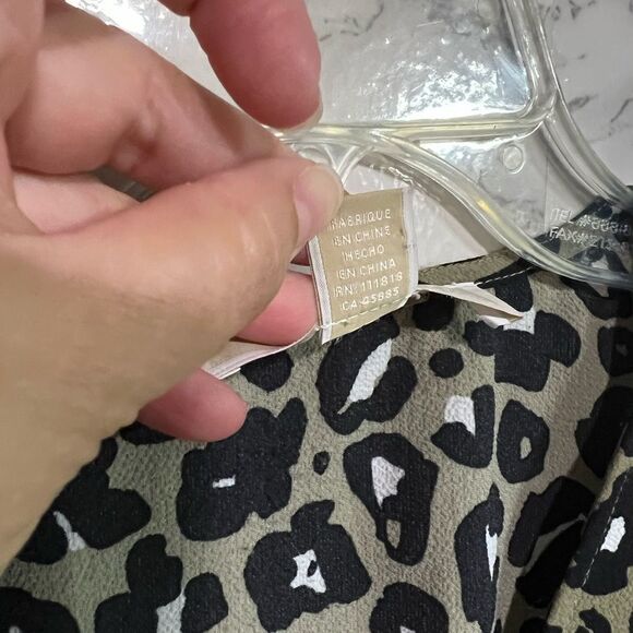 Michael Kors Size S Green & Black Animal Print Zip Front Tie Hem Blouse Top - Picture 4 of 5